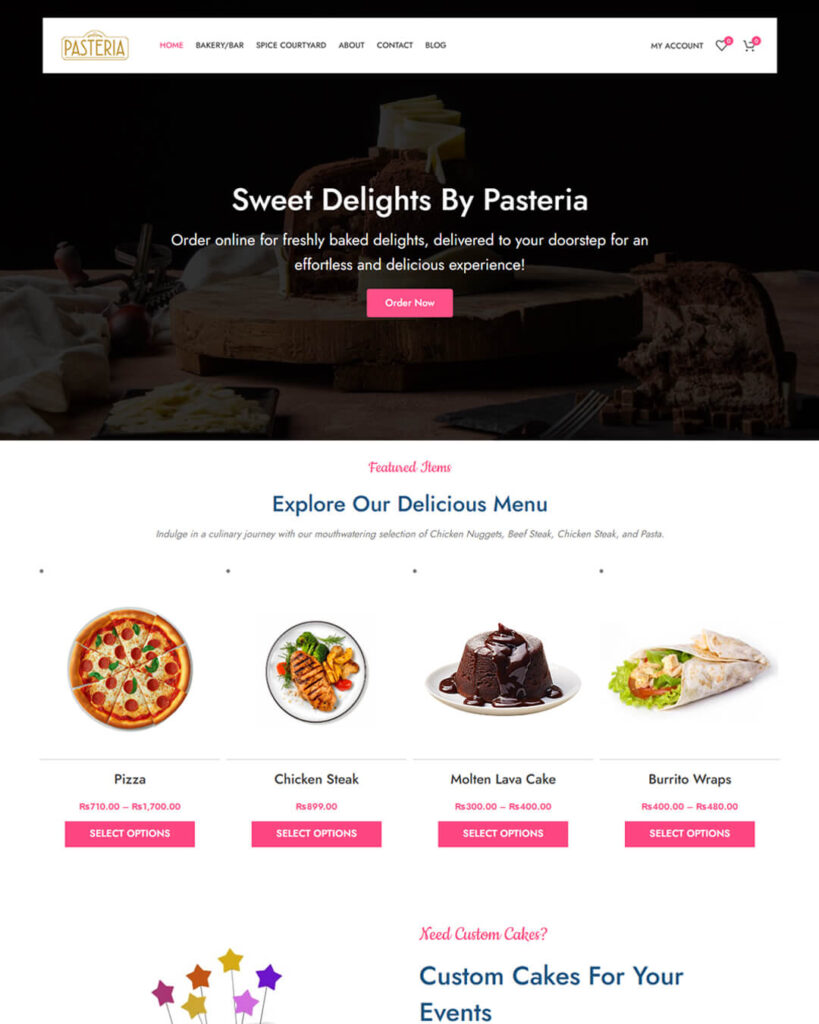 Pasteria Bakery Restaurant Website Design